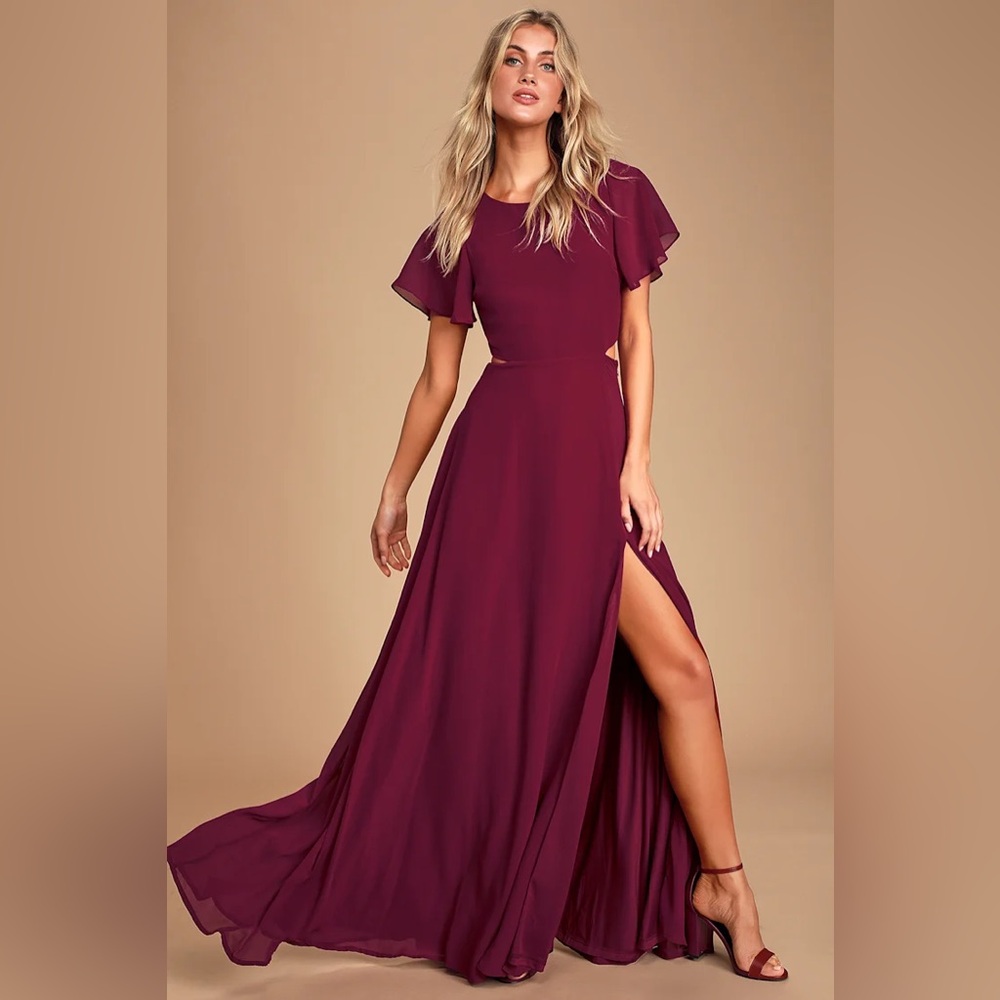 Lulu’s Garden Bliss Burgundy Cutout Maxi Dress in wine burgundy sz Small